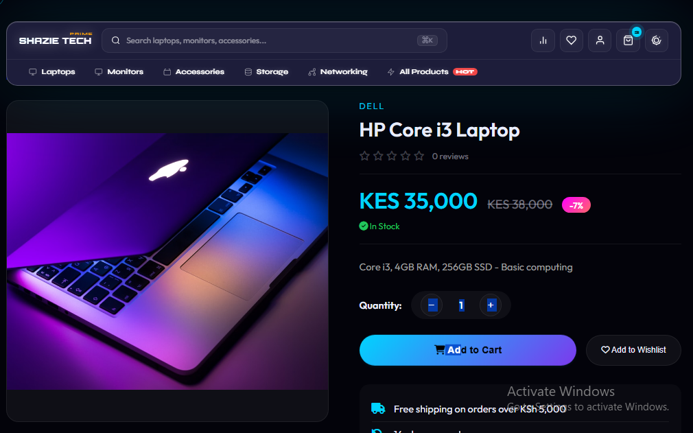 Shazie Prime e-commerce platform built for a central shop in Nakuru City